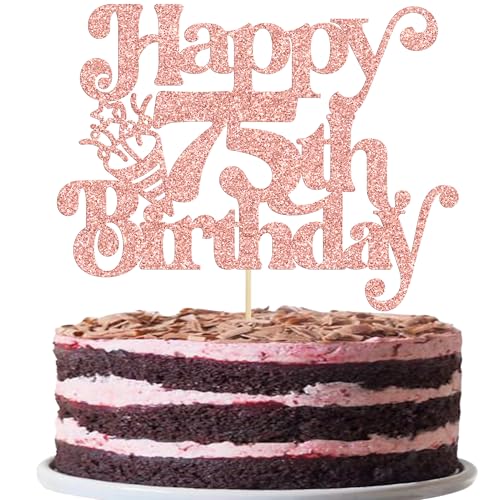 Gyufise 1Pc Happy 75th Birthday Cake Topper Glitter Happy Birthday Cake Pick Cheers to 75 Years for 75th Anniversary Wedding Party Cupcake Decorations Supplies Rose Gold at Amazon