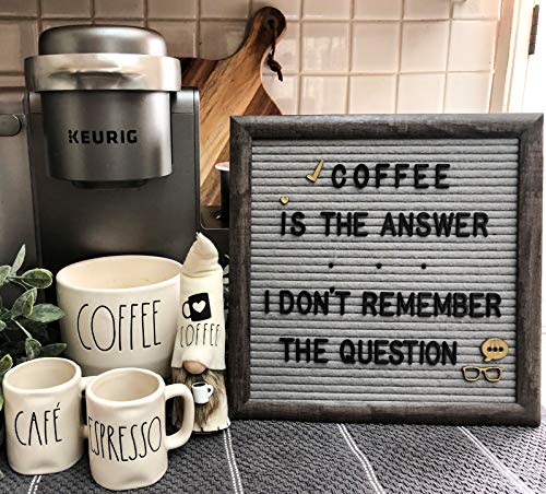 Letter Board - Rustic Brown Wood, Gray Felt, Sorting Tray, 525 Precut White, Gold, Black Letters, Numbers, Emojis, 10x10 Farmhouse Antique Vintage Frame Changeable Message, Stand, Cotton Bag JL Brands