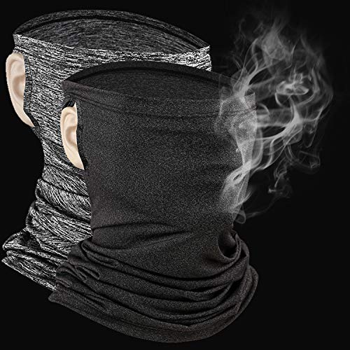 Neck Gaiter Bandana Ear Loops 2 Packs, UV Sun Protection Cool Face Cover Reusable Magic Scarf Balaclava for Men&Women Workout Yoga Running Hiking Motorcycle Cycling Ski