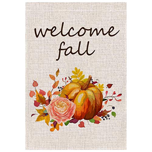 seogol Welcome Fall Flag Pumpkin Garden Flag 12.5 x 18 Double Sided Fall Autumn Harvest Yard Flag Seasonal Halloween Thanksgiving Holiday Outdoor Decorative for Home Garden Yard Lawn Patio