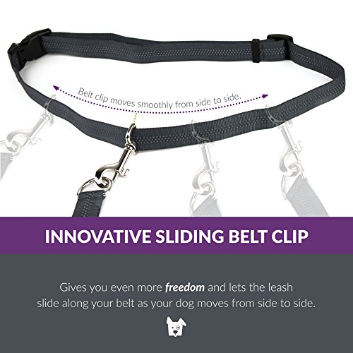 Tuff Mutt - Hands Free Dog Leash Running, Walking, Hiking, Durable Dual-Handle Bungee Leash, Reflective Stitching, 4-Foot Long, Adjustable Waist Belt (Fits up to 42" Waist) (Purple)