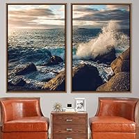 2 Piece Framed Canvas Wall Art Coastal Scenery Canvas Prints Home Artwork Decoration for Living Room,Bedroom - 16