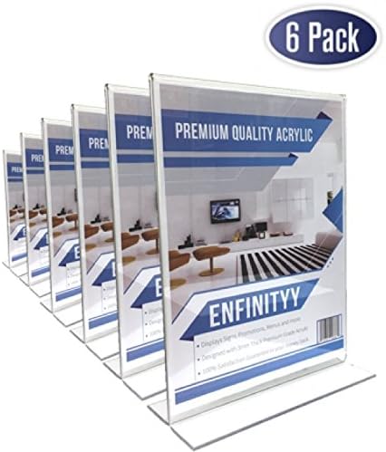 Acrylic Sign Holders 8.5 X 11 - (Set of 6) T-Shape Double Sided, Extra Thick for Quality. Great for Restaurants, Classrooms, Advertisements, Promotions, Photo Frames, Documents & More.