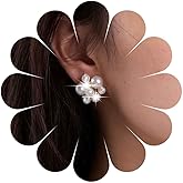 Sttiafay Boho Cluster Pearl Stud Earrings Gold Crystal Pearl Earrings Beaded Pearls Dangle Earring Pearls Wedding Cluster Earring Bridal Jewelry for Women