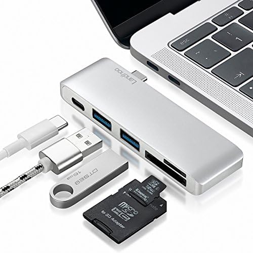 USB Type C Hub Aluminum Adapter 5 in 1 Multi-Port Combo Converter with USB-C Charging Port, Type-C Pass Through, 2 USB 3.0 Ports, SD/Micro Card Reader for 2015/2016 MacBook and more (Silver)
