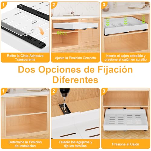 Gaethra Cajón Telescópico 2 piezas Cajones Extraibles Para Cocina Bandeja Armario Cocina Cajón Deslizante Para Alacena Cajón de Cocina Extensible Desplegable Organizador de Cajones(52-32 x 42 x 7cm)