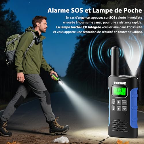 Tokwak Long Range Walkie Talkie USB C Rechargeable 4 Pack Walkie Talkie Kids Adults 16 Channel VOX Torch, Walkie Talkie PMR446 Li-ion Battery for Camping, Hiking, Cycling, Parties