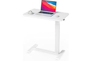 Ywin Medical Adjustable Overbed Bedside Table with Wheels, Swivel Rolling Standing Desk, Pneumatic Small Side Bed Table with Tray for Couch, Hospital, Home,Office Use,(32" W X 18" D, White)