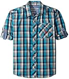 U.S. Polo Assn. Big Boys' Roll Up Long Sleeve Plaid Sport Shirt, Dark Grey, 10/12