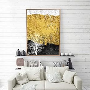 Framed Canvas Home Artwork Decoration Golden Abstract Style Canvas Wall Art for Living Room, Bedroom - 16x24 inches