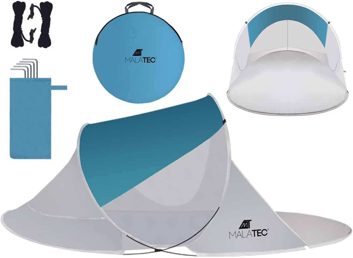 MT MALATEC Strandmuschel Pop Up UV Schutz Wurfzelt leicht Sonnenzelt 10178, Größe:220x120x90 cm