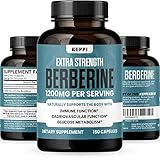 Premium Berberine HCL 1200mg - 150 Capsules - Keppi Berberine Supplement Supports Glucose Metabolism, Diabetes and Weight Management, PCOS Cardiovascular Heart and Gastrointestinal Health Non GMO