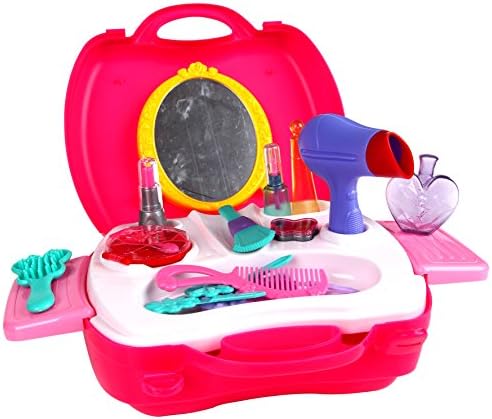 Hierkryst Kids Accessories Pretend Beauty Play Makeup Set Girls Pretend Play Makeup Toy Set with Cosmetic,Mirror,Hair Dryer