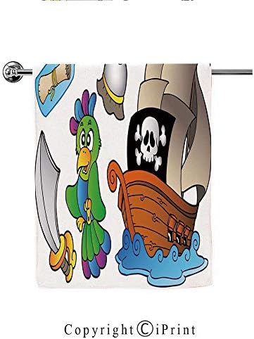 Premium Polyester Hand Towels Lightweight High Absorbency Multipurpose Quick Drying Pool Gym Towel,Pirate,Pirate Themed Collection Treasure Chest Jolly Roger Flag Ship Cutlass Parrot Cartoon,Multicolo