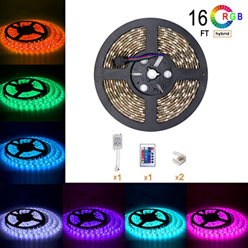 Led Strip Light with Remote 16.4ft 5m Waterproof Flexible Color Changing RGB SMD5050 300leds LED Strip Light Kit with 24 Keys IR Remote Controller (Power supply is not included) Led Strip Light with Remote 16.4ft 5m Waterproof Flexible Color Changing RGB SMD5050 300leds LED Strip Light Kit with 24 Keys IR Remote Controller (Power supply is not included)
