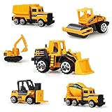 Vankcp Sand Toys Set 6 Pcs Assorted Construction Vehicles Trucks Sandbox Toys Mini Forklift Bulldozer Cement Car Excavator Dump Truck Tanker Engineering Car Toy Playset for Kids Over 3 Years Old