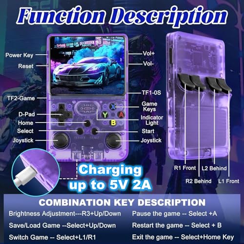 Retro Handheld Gaming Console R36S​​ - Portable Game Console with ​​Dual 3D Joysticks​​, ​​3.5" HD Screen​​ & ​​3500mAh Battery​​, Supports ​​Multiplatform Games​ for Adults/Travel (Purple)