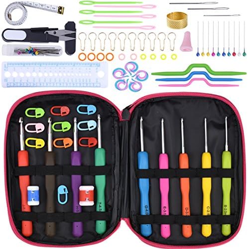 Ergonomic Crochet Hooks Set 9pcs 2-6MM Soft Grip Crochet Hooks for Arthritic Hands and Complete Knitting Accessories with Leather Case