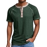 Am Direct Mens Henley Short Sleeve T-Shirt Casual Shirt Button Color Blocking