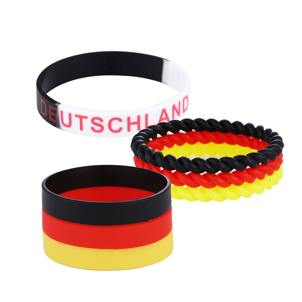 DonDon Bracelet Set Germany Fan Silicone Bracelets black red yellow several single straps and a black white bracelet