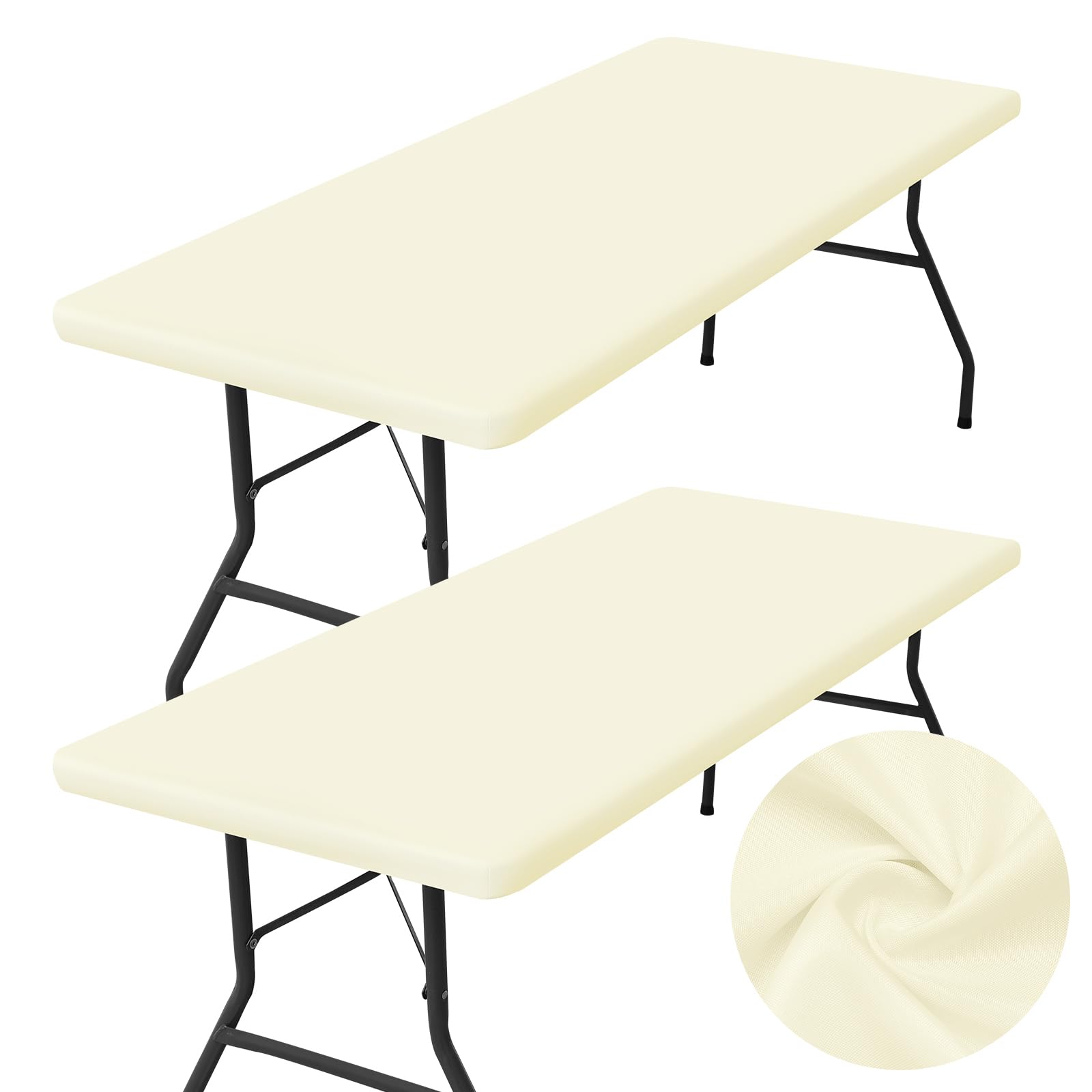 Photo 1 of homing 2 Pack Rectangle Table Cloth, Elastic Fitted Fabric Tablecloth Fits for 8 Foot Folding Tables, Washable Table Cover for Picnic, Camping, Indoor & Outdoor (Cream Yellow, 30" x 96")