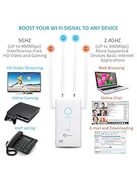 Upperbond WiFi Extender AC1200 Gigabit WiFi Range Extender Signal Booster Wi Fi Repeater with 4 External Antennas Dual Band WiFi Signal Amplifier Router Repeater Access Point Mode 2.4GHz and 5GHz
