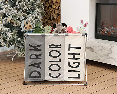 HOSROOME 3 Sections Large Laundry Baskets Hampers Sorter with Lid Triple Hampers for Laundry Bathroom Bedroom Home College Use,Grey