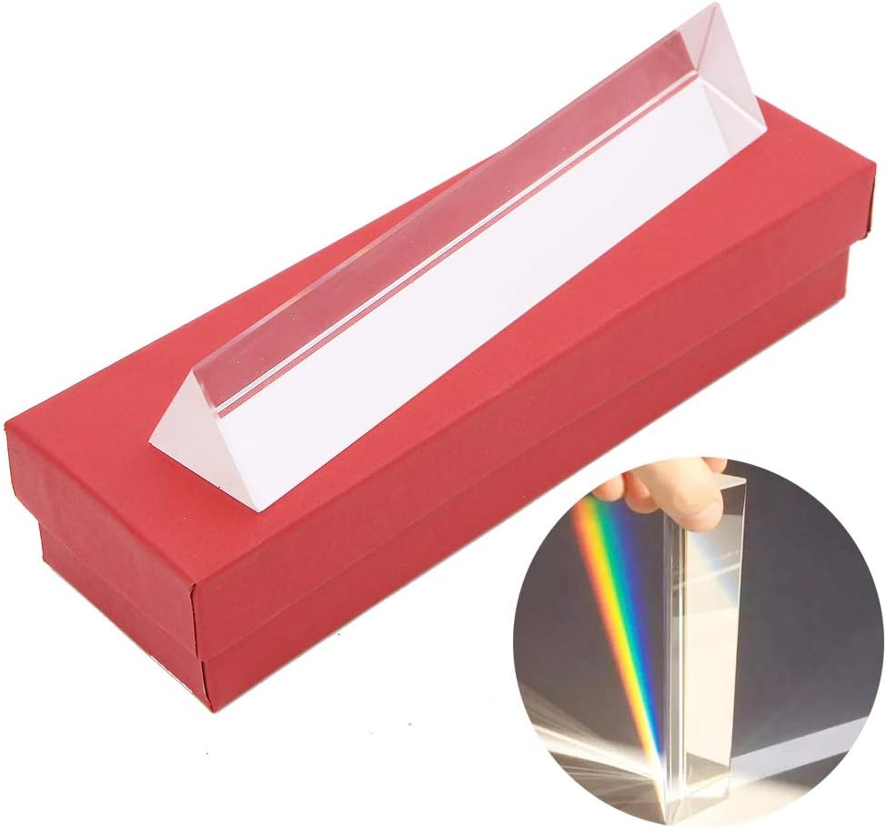 Crystal Optical Glass Triangular Prism with Gift Box For Physics Teaching, Spectrum, Reflect Sunlight,Science Photography (6"/150mm)