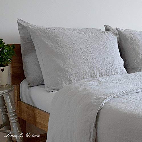 Linen & Cotton Pillowcase ALICIA, 100% Stonewashed Linen - 50 x 70cm (Light Gray) โ image 1