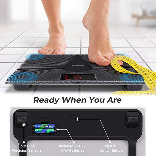 SUNAVO Digital Bathroom Scale 400 Pounds Step-On Technology Waterproof Fingerprint Body Weight Scale Non-Slip Design Backlit Displays Scale with Tempered Glass (Bathroom Scale) - Thumbnail 5
