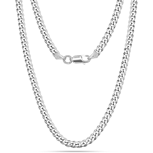 LeCalla Solid 925 Sterling Silver Mens Curb Chain Necklace