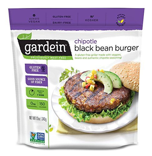 Gardein Chipotle Black Bean Burger Meatless Protein Packed Patties, Gluten Free, Ready in 8 Minutes, Non-GMO Project Verified, 4 Pack (Frozen)