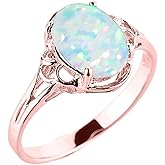 Modern Contemporary Rings 10K Rose Gold October Birthstone Lab Grown Oval Opal Gemstone Solitaire Ring - Size 6-1/4