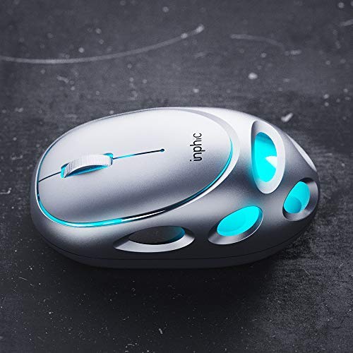 INPHIC LED Wireless Mouse, Rechargeable Silent USB 2.4G Computer Cordless Mouse with USB Receiver, Breathing LED, Upgraded Battery, for Laptop Mac PC Windows Gaming, Silver