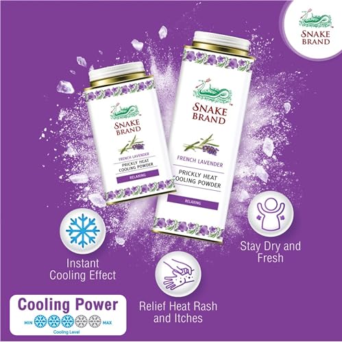 Snake Brand Prickly Heat Cooling Powder for Everyday Use - Anti-Chafing, Heat Rash Relief, Relaxing Lavender Scent (4.9 Oz / 140g)