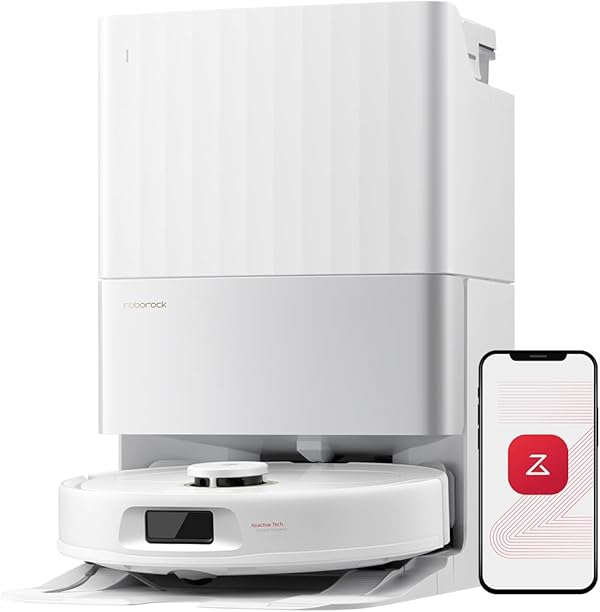 roborock Qrevo S5V Saugroboter mit Wischfunktion&Hebarem Wischmopp, 12.000Pa Saugkraft, Zero-Tangle System, Warmlufttrocknung, Intelligente Hindernisvermeidung, Multifunktions-Dockingstation (Weiß)