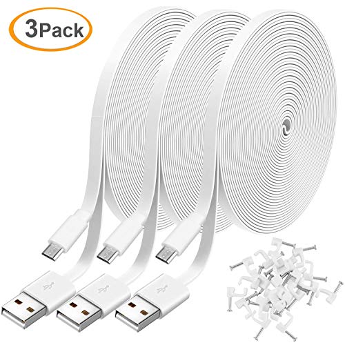 3 Pack 20FT Power Extension Cable Compatible with WyzeCam, Wyze Cam Pan, NestCam Indoor,Blink, Yi Camera,Amazon Cloud Camera,USB to Micro USB Durable Charging and Data Sync Cord