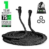 monyar 75FT Expandable Garden Hose, Water Hose with 3/4 inch Fittings, 75' Expanding Hoses with Extra Strength Fabric, Outdoor Flexible Hose with Multi-Layer Latex Core, Lightweight Yard Hose (Black)