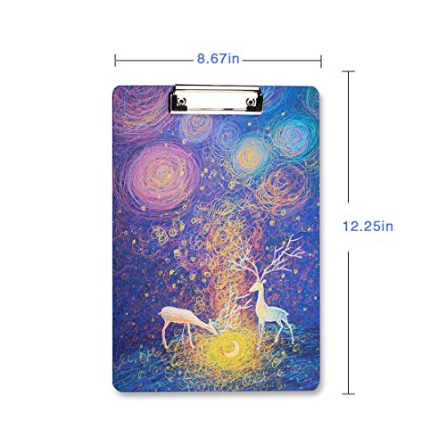 WIWAPLEX Cute Clipboard, Cat/Elk Printed A4 Clipboard, Standard Size Paperboard Clipboard Low Profile Clip, 9"x12.5" Paper Clipboard, File Holder for Writing Drawing, 4Pack (Elk Printing Clipboard)