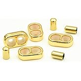 10Pcs Stopper Beads Brass Rubber Beads Slider Beads Insert Rubber Beads 2 Hole Adjustable Slider Clasps Round Beads with Column End Caps for DIY Leather Cord Bracelet, 3mm Hole