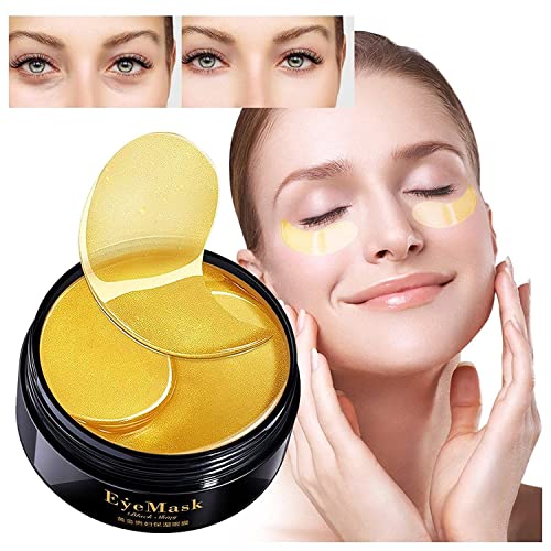 Mascara para los Ojos 60 Pcs Parches Ojos, Parches Ojeras 24k, Colageno Parches Contorno de Ojos, Eliminar Parches Ojos Bolsas y Ojeras, Patas de Gallo e Hinchazón, Hidratante Contorno de Ojos Antiarrugas (Oro)