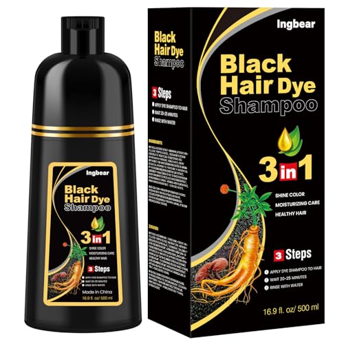 Black Hair Dye Shampoo for Grey Hair, Instant Hair Colour Shampoo for Men and Women, Black Hair Dye Shampoo 3 in 1, Hair Colour, 500 ml