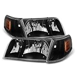 ACANII - For Black 1998-2011 Ford Crown Victoria Headlights+Corner Turn Signal Lamps Replacement Driver + Passenger Side