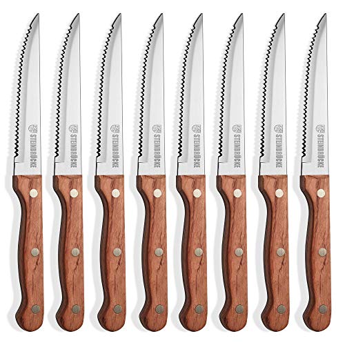 Steak Knives Wood Handle - Steak Knives Set of 8 Built 5Cr15Mov Stainless Steel HRC57-58 Hardness Razor Sharp Full Tang (Not dishwasher safe)