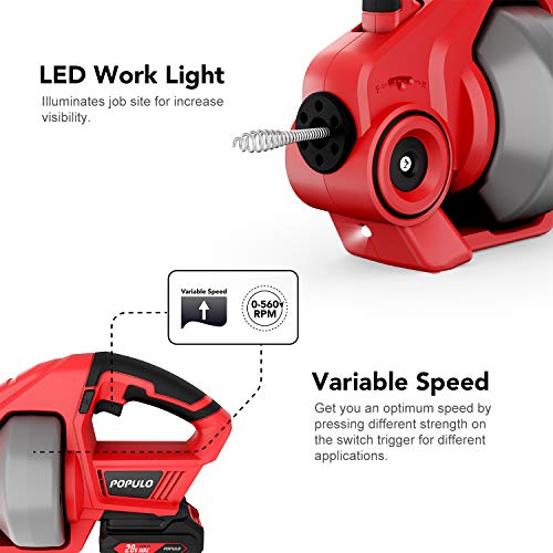 POPULO Electric Drain Auger，25Ft Plumbing Snake Drain Clog Remover