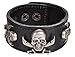 Regetta Jewelry Black Leather Cuff Bracelet with Pirate Skull Charms and Adjustable Snap Closure, 8.5