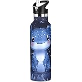 Selerdon Sports Water Bottle Cartoon Blue Axolotl Waterweed Stainless Steel Beverage Container 20 oz Coffee Cup with Detachable Straw & Leakproof Lid for Office/Travel/Outdoor