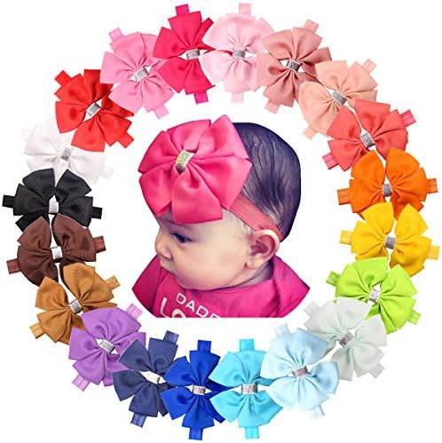 4 Inch Pinwheel Hair Bows Soft Headbands for Baby Girls Newborn and Toddlers 20 Pieces