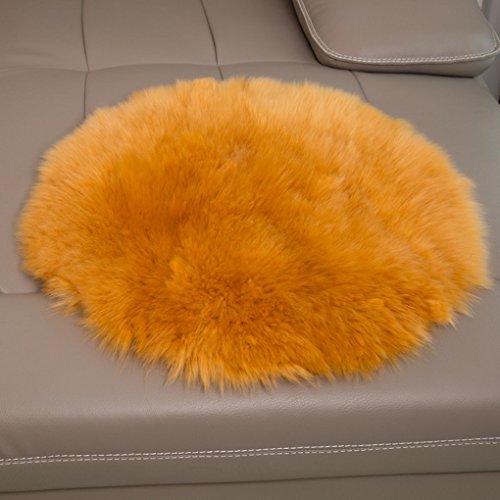 Round Faux Fur Sheepskin Rugs, Soft Shaggy Area Rug Home Decorative Bedroom Fluffy Carpet Rug, Diameter 5 Feet, Dark Gold