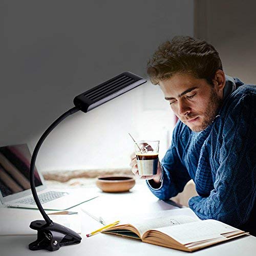 KEDSUM 7W Dimmable LED Desk Lamp, Flexible Gooseneck Clip on Light with 3-Level Dimmer, Touch-Sensitive Control Panel, Clamp Light for Desk, Bed Headboard and Computers (Black)